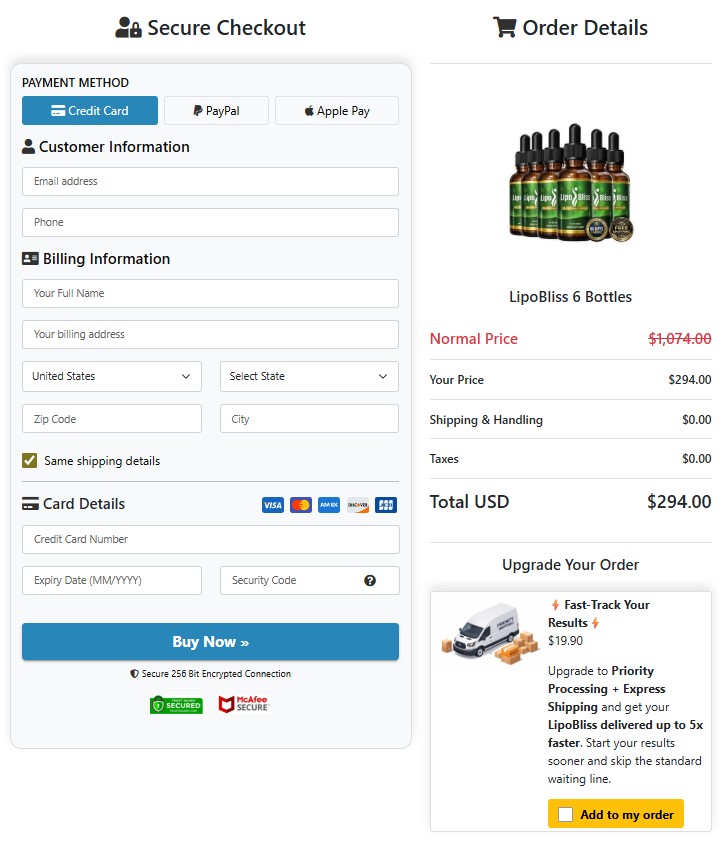 LipoBliss Order Page